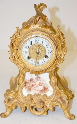 Ornate Waterbury Shelf Clock W/ Porcelain Inserts — Antique Clocks Price Guide