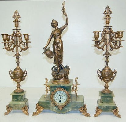 Antique French 3 Piece Clock Set "La Travail" — Antique Clocks Price Guide
