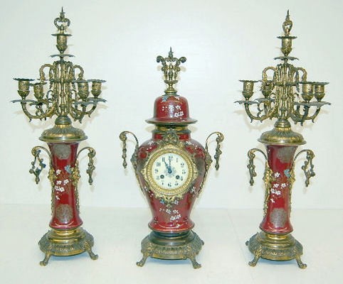 French Porcelain Urn Clock and Candelabra Set — Antique Clocks Price Guide