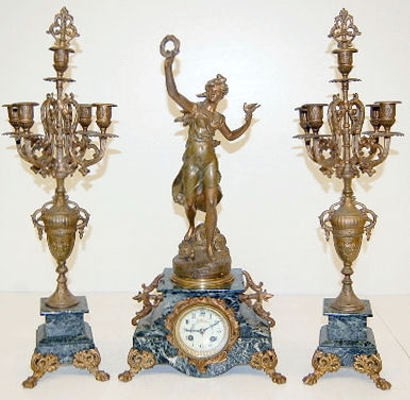 French 3 Piece Clock Set "Vainqueur" par Dracnon — Antique Clocks Price Guide