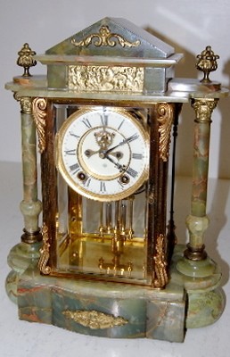 Ansonia "Gonfolon" Onyx Crystal Regulator Clock — Antique Clocks Price Guide
