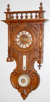 Antique Walnut 3 Function Clock, Baro. and Therm. — Antique Clocks Price Guide