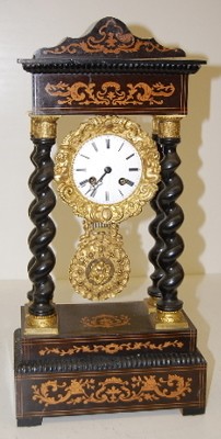 French Empire Inlaid Wood Portico Clock — Antique Clocks Price Guide