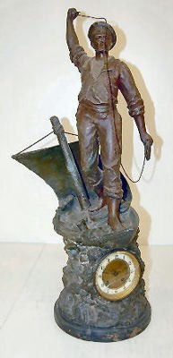 Antique French Statue Clock, Man in Boat — Antique Clocks Price Guide