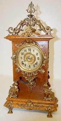 Ansonia Cabinet "D" Clock, Oak W/ Metal Trim — Antique Clocks Price Guide