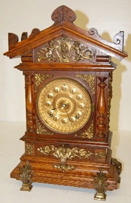 Ansonia Cabinet "C" Clock, Oak w/ Metal Trim — Antique Clocks Price Guide