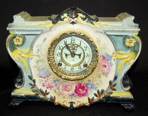 Miniature Antique Delft China Clock — Antique Clocks Price Guide
