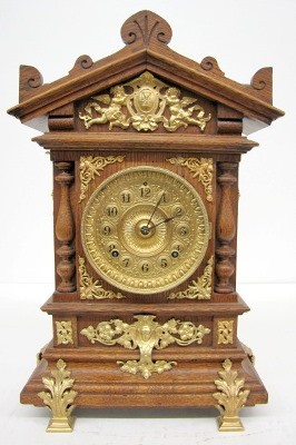 Ansonia Cabinet "C" Clock, Oak W/ Metal Trim — Antique Clocks Price Guide