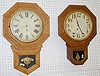 2 Antique Oak Short Drop Schoolhouse Clocks