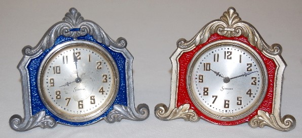 2 Sessions Metal Painted Dresser Clocks — Antique Clocks Price Guide