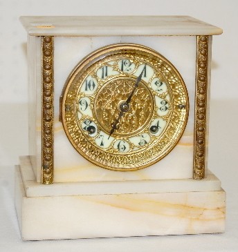 White Onyx T &amp; S Mantle Clock — Antique Clocks Price Guide
