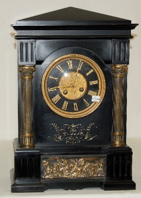 French Slate and Metal Mantel Clock — Antique Clocks Price Guide