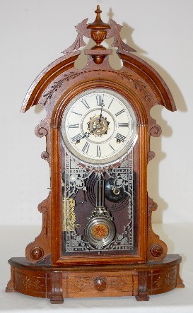 Waterbury Walnut "Hecla" Parlor Clock — Antique Clocks Price Guide