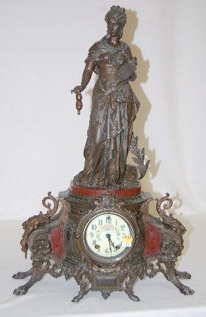 W. L. Gilbert Ornate Metal &amp; Lady Statue Clock — Antique Clocks Price Guide