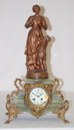 A.D. Mougin French Onyx Lady &amp; Child Statue Clock — Antique Clocks Price Guide