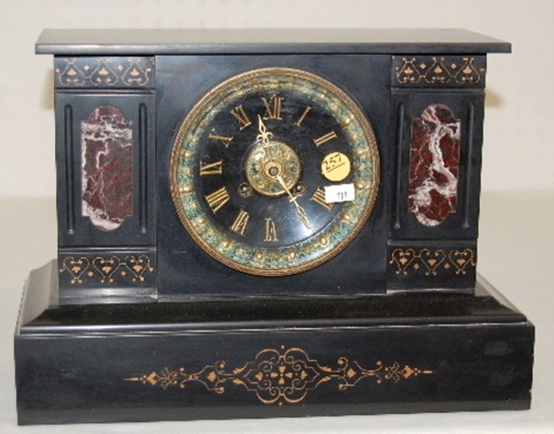 Japy Freres Slate &amp; Red Marble Mantel Case Clock — Antique Clocks Price Guide