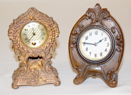 2 Decorative Metal Case Novelty Clocks — Antique Clocks Price Guide