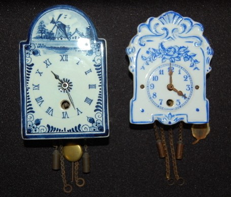 2 Blue and White China Pendulette Clocks — Antique Clocks Price Guide