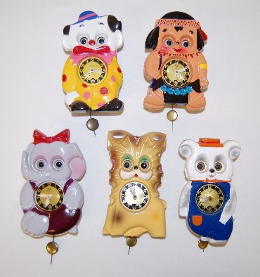 5 MI-KEN Plastic Figural Pendulette Clocks — Antique Clocks Price Guide