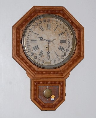 Ingraham Oak Calendar Octagon Drop Clock — Antique Clocks Price Guide