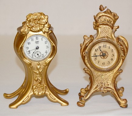2 Metal Novelty Clocks, Waterbury &amp; Western — Antique Clocks Price Guide