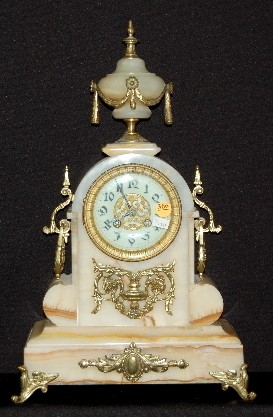 L. Marti &amp; Cie White Onyx Mantel Clock No. 17 — Antique Clocks Price Guide