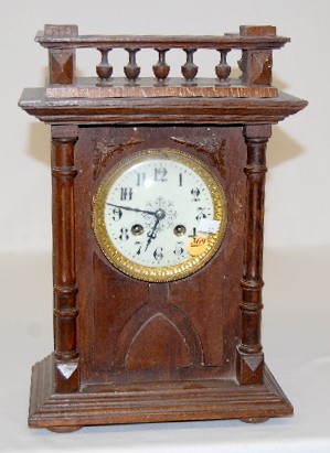 Mahogany Gallery Top Wooden Shelf Clock — Antique Clocks Price Guide