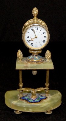 French Green Onyx &amp; Champleve Shelf Clock — Antique Clocks Price Guide