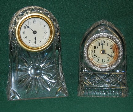 2 Pressed Glass Novelty Dresser Clocks — Antique Clocks Price Guide