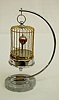 Chrome & Gilded Animated Bird in Cage Clock