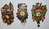 3 Miniature Carved Cuckoo Pendulette Clocks