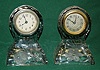 2 Pressed Glass Desk Clocks