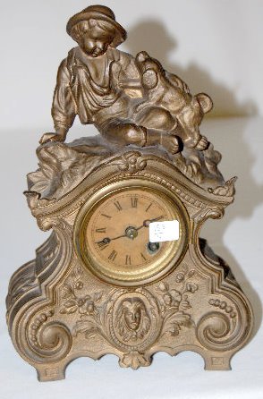 Antique White Metal Clock w/Boy &amp; Dog — Antique Clocks Price Guide