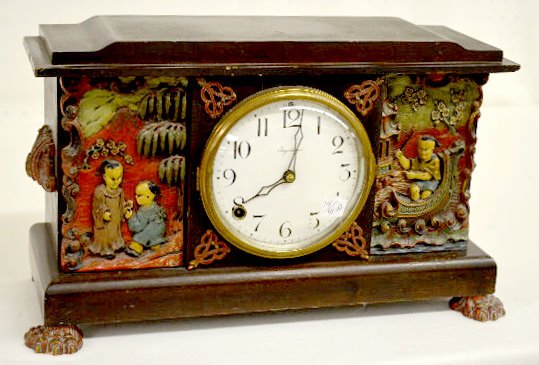 Ingraham Oriental Motif Wood Mantel Clock — Antique Clocks Price Guide