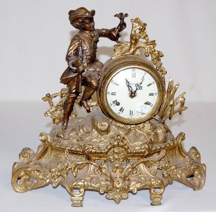 German Bronze Mantel Clock, Hunter w/Rifle — Antique Clocks Price Guide