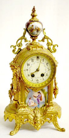 Gilbert No. 1751 Gilt &amp; Porcelain Shelf Clock — Antique Clocks Price Guide