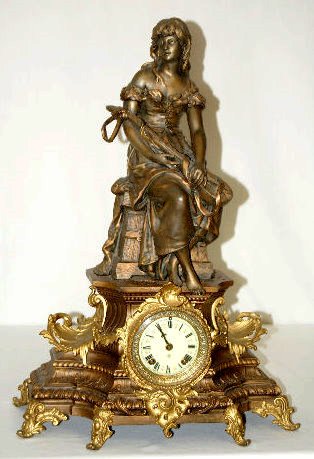 Ansonia Mantel Clock w/Female Mandolin Player — Antique Clocks Price Guide