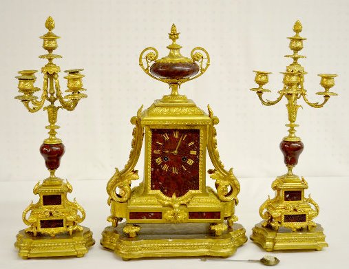 Japy Freres Bronze &amp; Marble Clock Garniture Set — Antique Clocks Price Guide