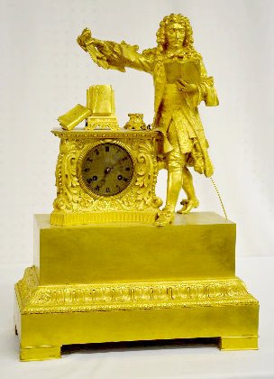 Dore Bronze Figural Clock, Cavalier Reading — Antique Clocks Price Guide