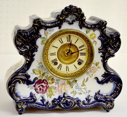Ansonia Dresden "Extra" Blue Porcelain Clock — Antique Clocks Price Guide