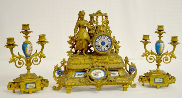 LEP Jap &amp; Co. 3 Piece Clock Garniture Set — Antique Clocks Price Guide