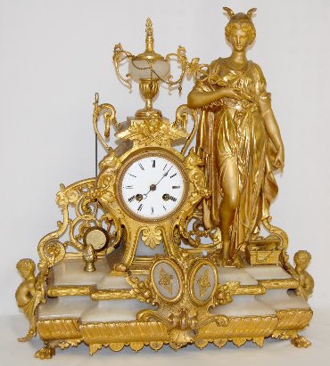 Onyx &amp; Spelter French Clock w/Mercury - Like Lady — Antique Clocks Price Guide