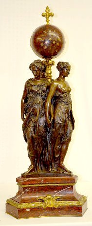Barbedienne Bronze &amp; Marble 3 Graces Clock, 41" T — Antique Clocks Price Guide