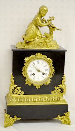 French Bronze Clock w/Girl &amp; Birds — Antique Clocks Price Guide