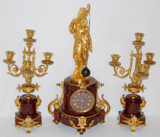 French Bronze &amp; Marble Conical Clock Set — Antique Clocks Price Guide