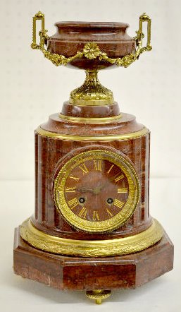Japy Freres Red Marble Mantel Clock w/Urn Top — Antique Clocks Price Guide
