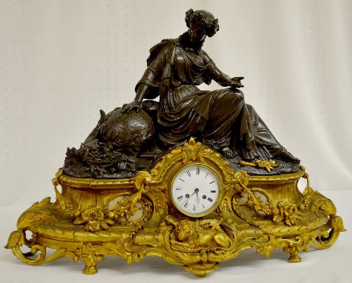 Massive French Figural Clock, Lady, Globe &amp; Lion — Antique Clocks Price Guide