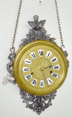 French Brass &amp; Metal Hanging Clock, Bird Nest — Antique Clocks Price Guide