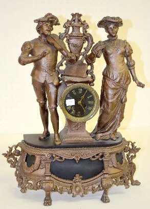 French Double Statue Black Dial Clock — Antique Clocks Price Guide