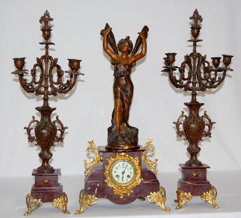 French 3 Piece Clock Set w/Fairy — Antique Clocks Price Guide